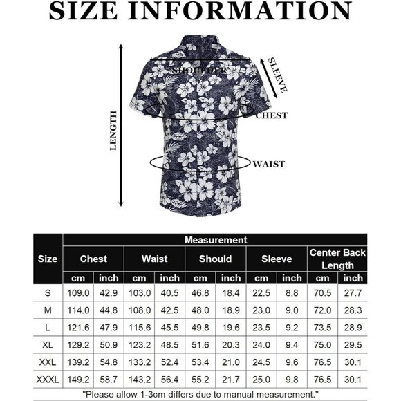 Men's Navy-white Flower Casual Short Sleeve Button Down Textured Beach Shirts - Picture 6 of 6